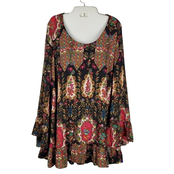 Show Me Your Mumu Margot Mini Dress Merry Marigold Mini Bell Sleeves Size Small - Picture 3 of 10